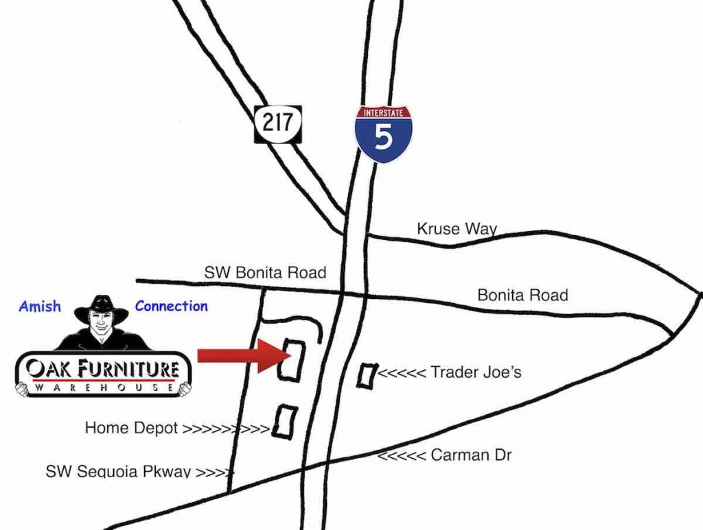 Map to Oak furniture Warehouse Tigard Oregon